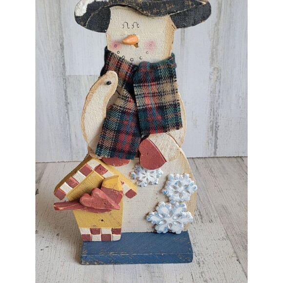 Vintage birdhouse snowman snowflake wooden heart Xmas figure scarf - Picture 3 of 9